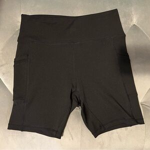 Ebb & Flow Black Women's High-Waisted Biker Shorts with Pockets